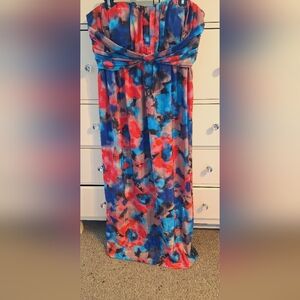Jessica Simpson Red and Blue Strapless Sundress